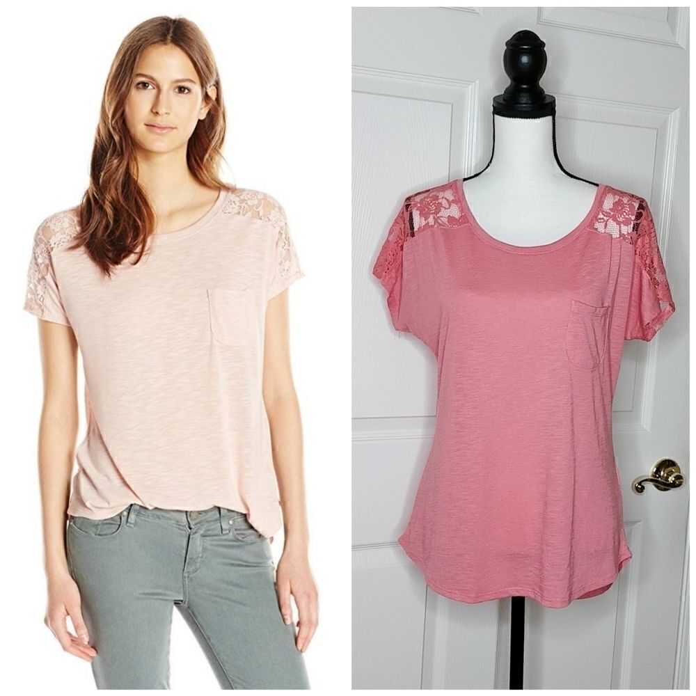 Paper + Tee lace trim shoulder top tee sz XL